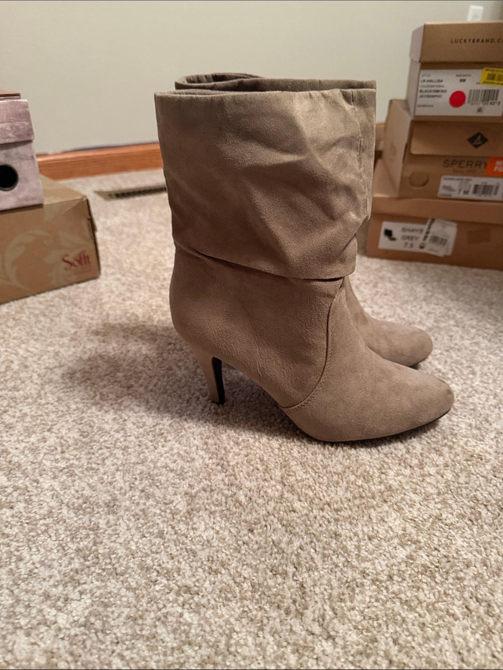 Express Taupe High-Heel Boots